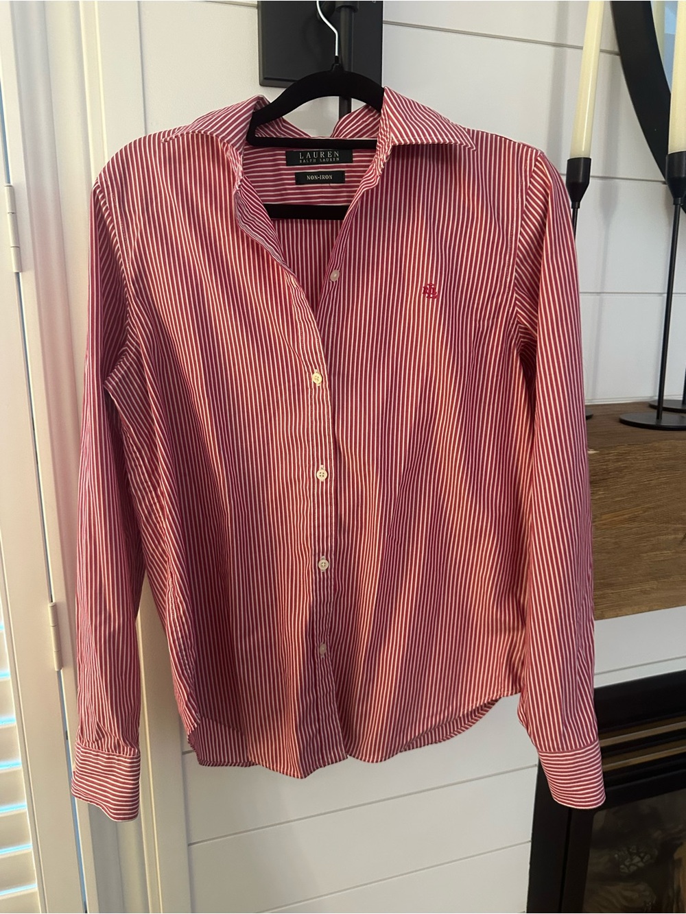 Ralph Lauren Red and White Striped Button-Down Shirt
